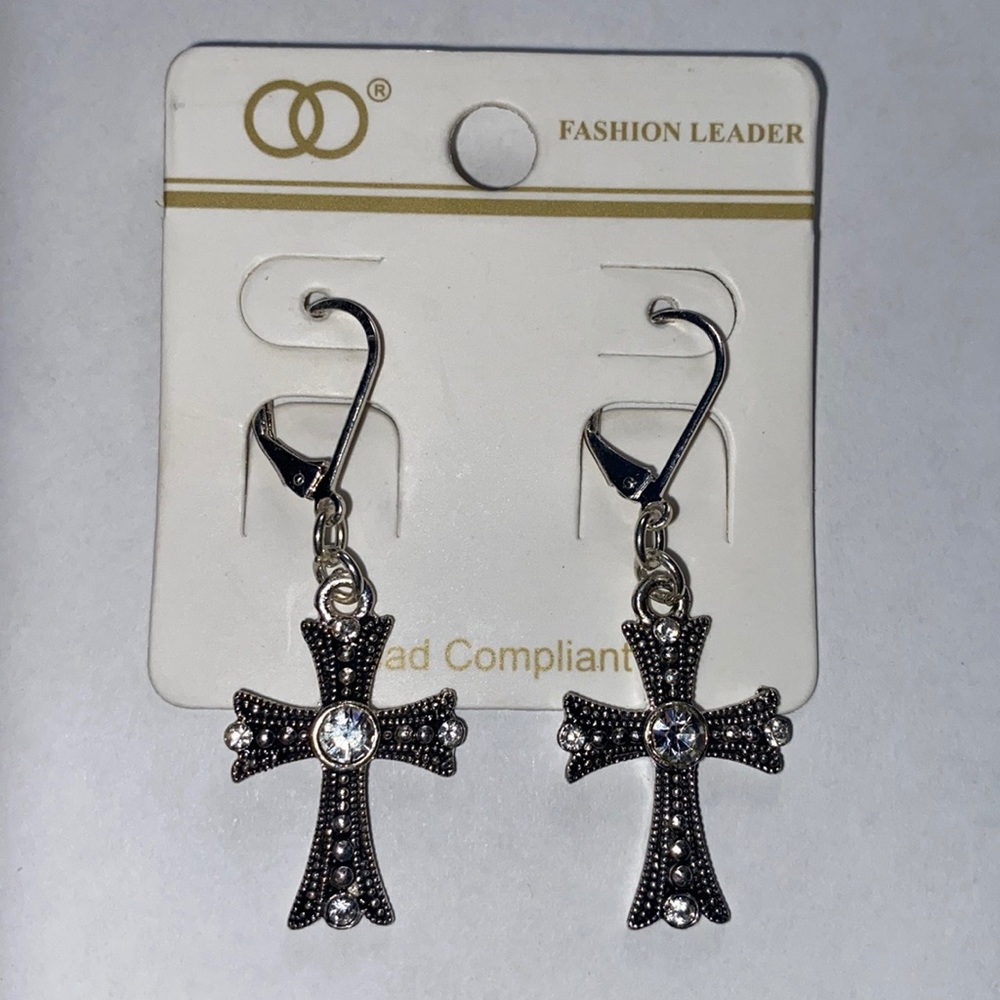 Women’s hand crafted dangle cross earrings